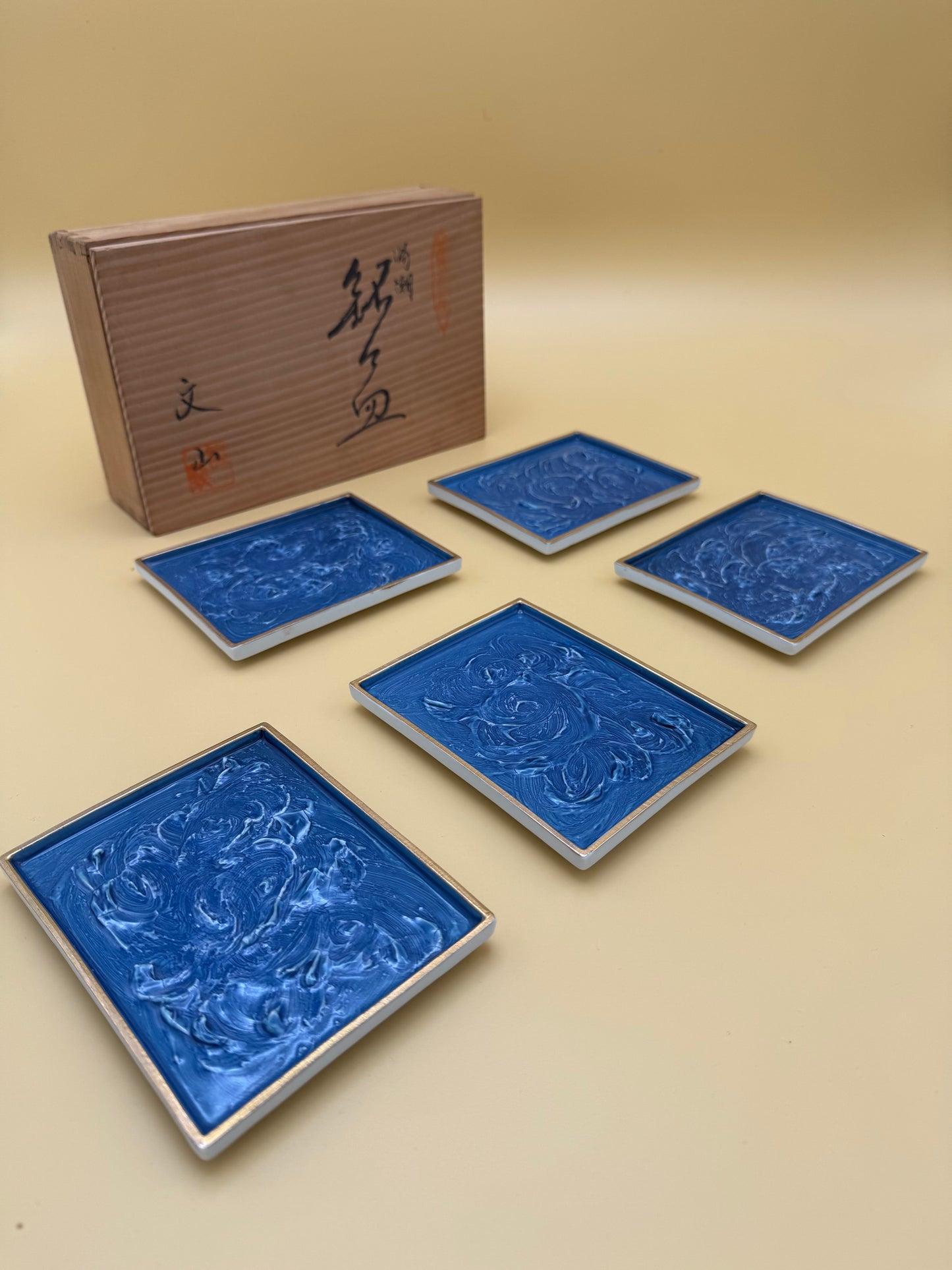 Set of 5 Vintage Sea Blue Plates by Fumiyama